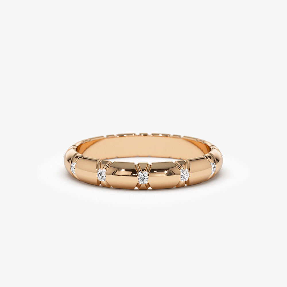 14k 3MM Unique X Cut Design Diamond Wedding Ring - Geum Jewels