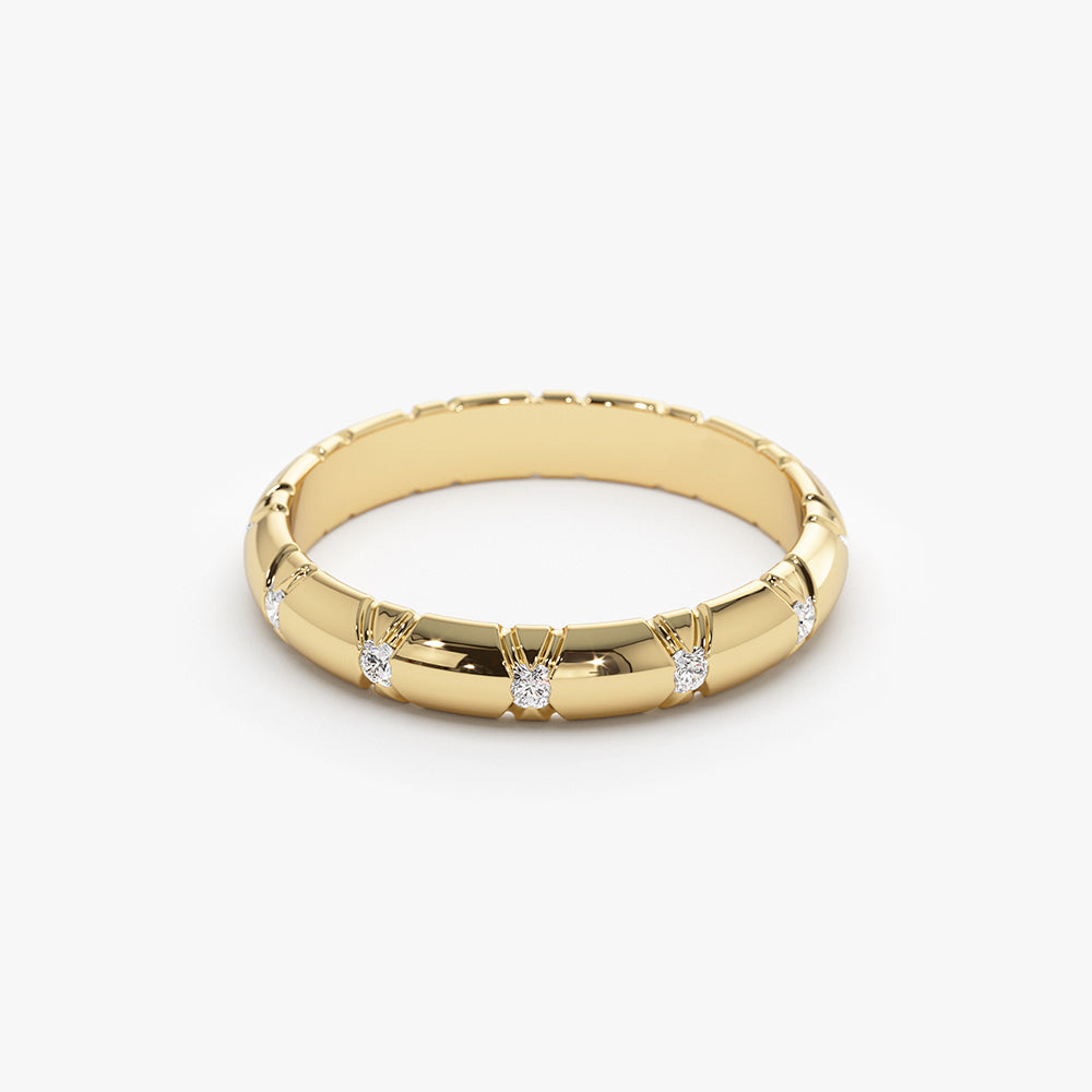 14k 3MM Unique X Cut Design Diamond Wedding Ring - Geum Jewels