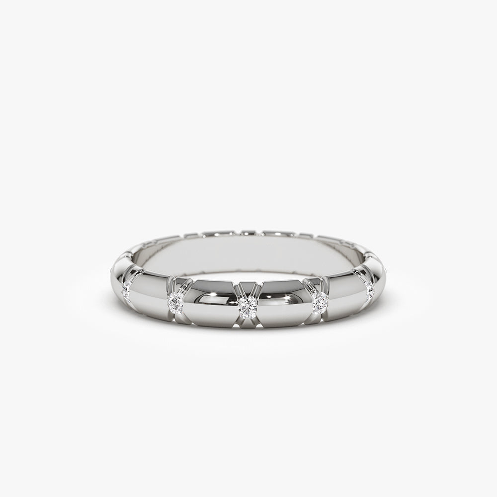 14k 3MM Unique X Cut Design Diamond Wedding Ring - Geum Jewels