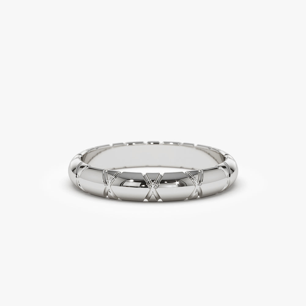 14k 3MM Unique X Cut Design Gold Wedding Ring - Geum Jewels