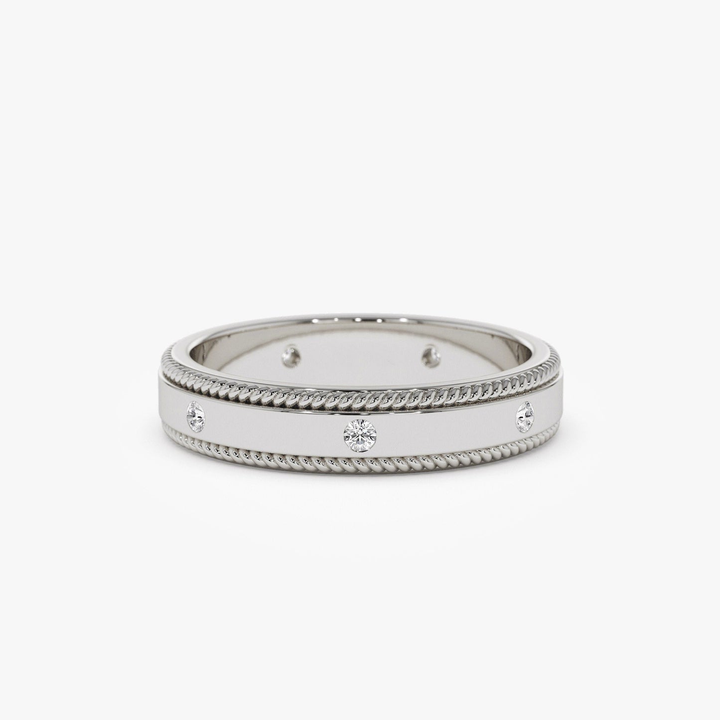 14k 4MM Flat Milgrain Edge Diamond Wedding Band - Geum Jewels