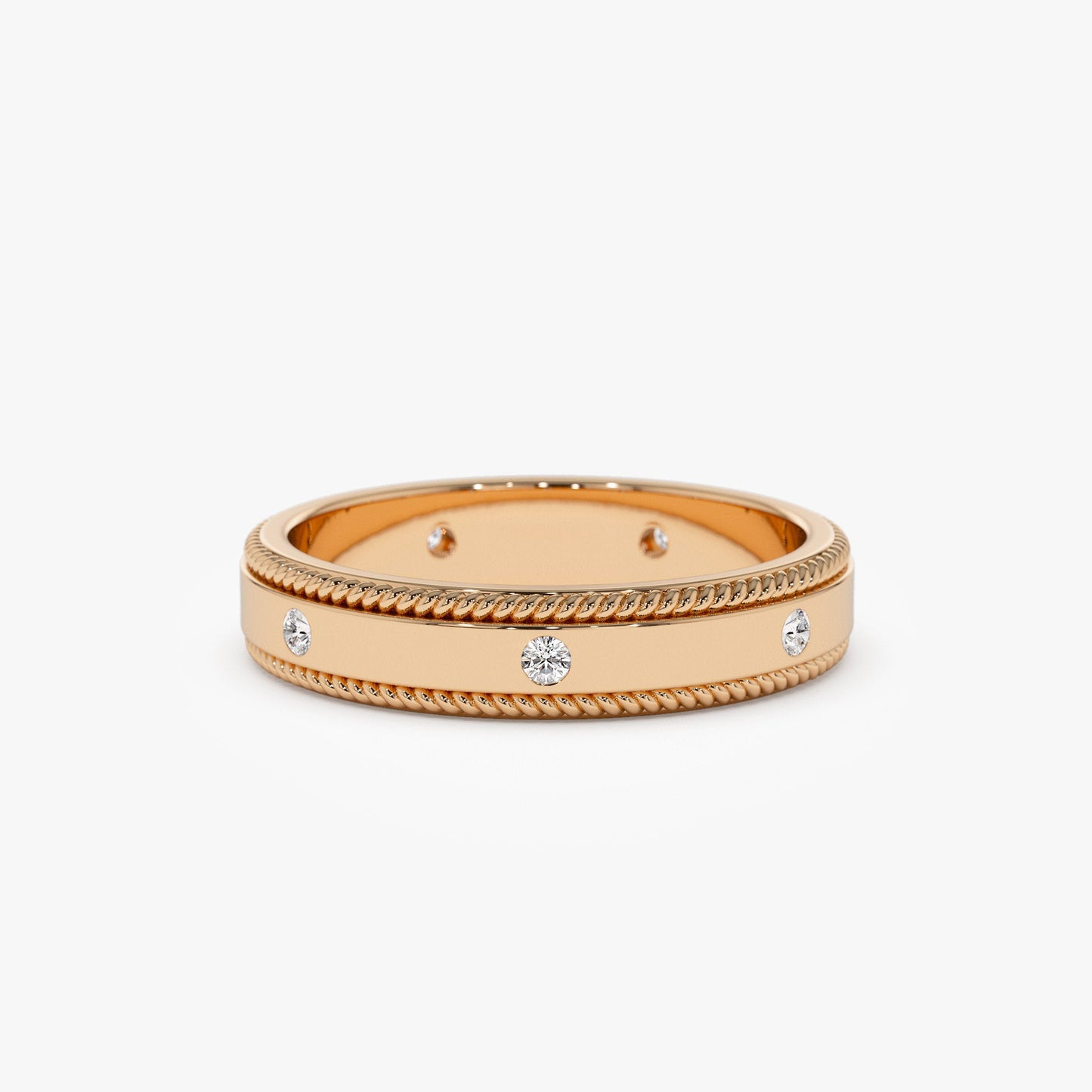 14k 4MM Flat Milgrain Edge Diamond Wedding Band - Geum Jewels