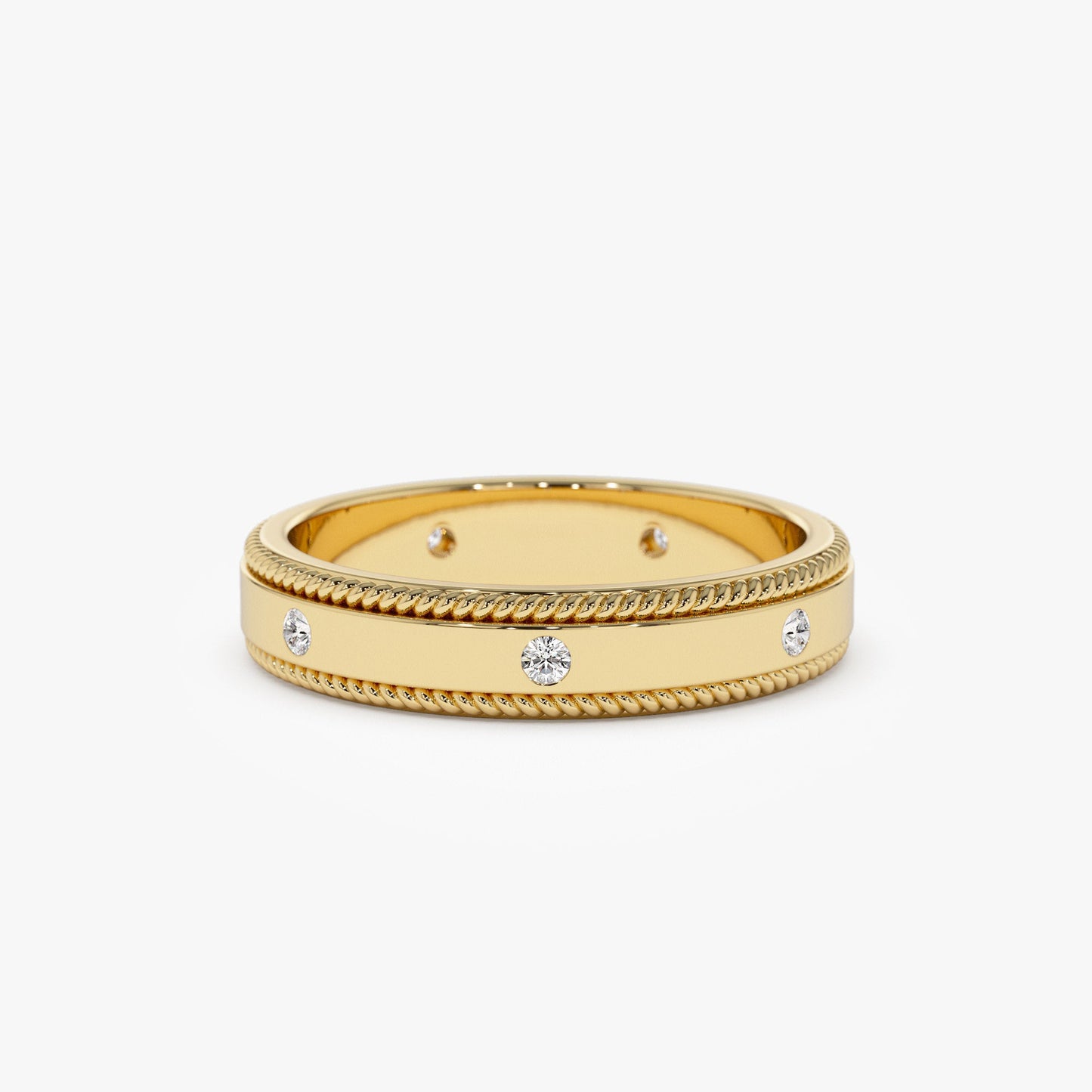 14k 4MM Flat Milgrain Edge Diamond Wedding Band - Geum Jewels