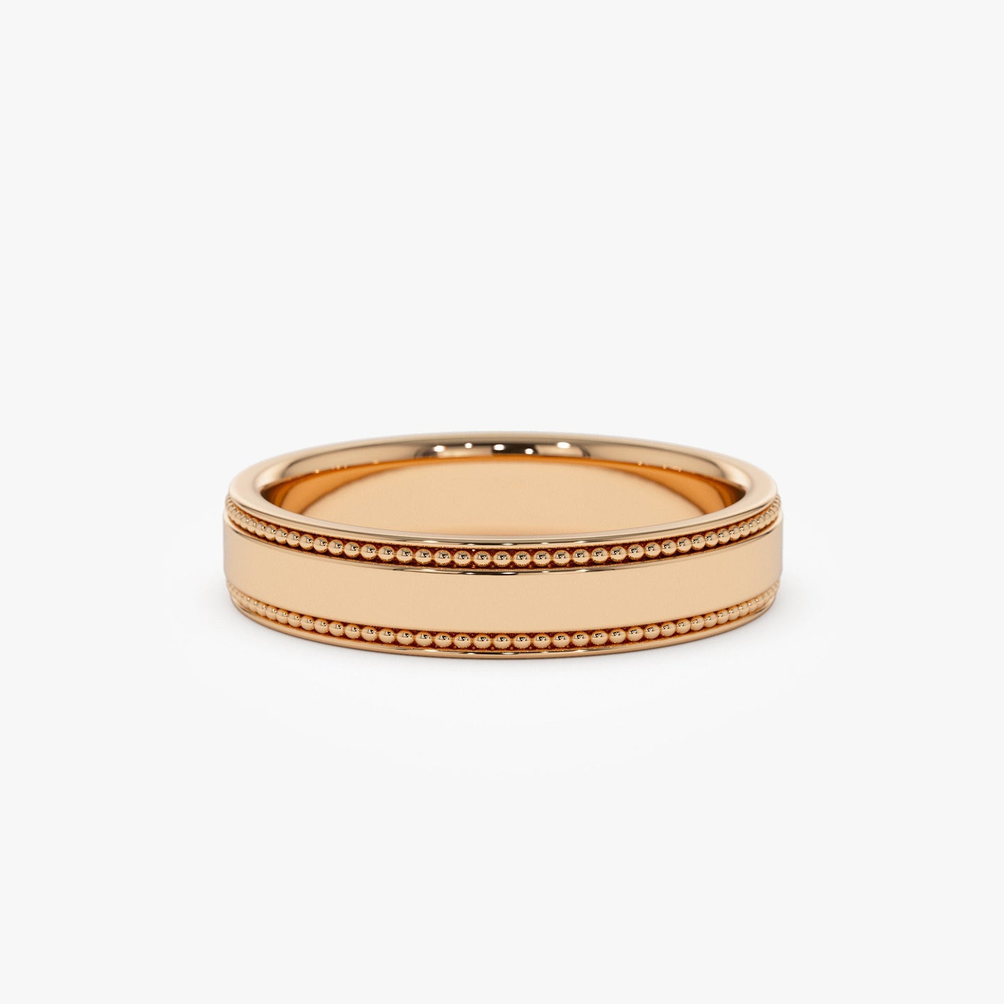 14k 4MM Flat Milgrain Edge Wedding Band - Geum Jewels