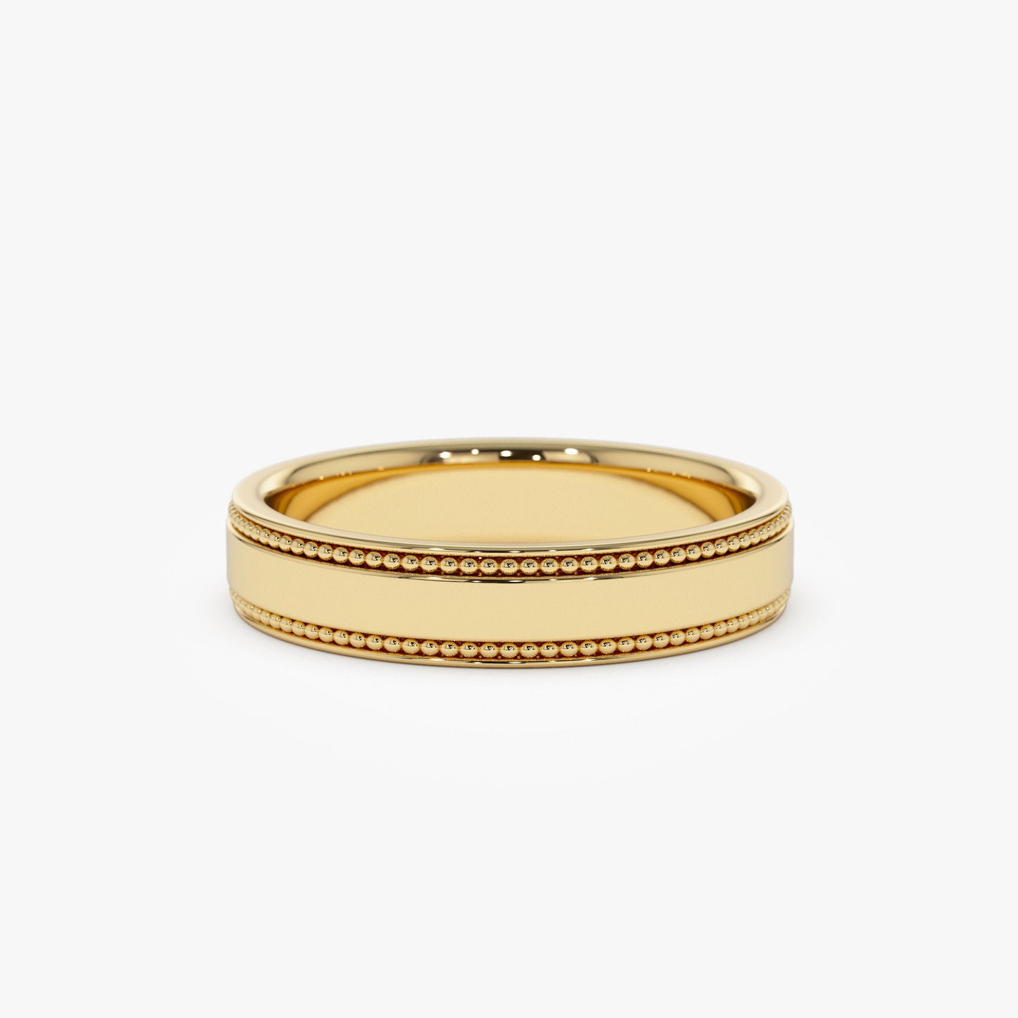 14k 4MM Flat Milgrain Edge Wedding Band - Geum Jewels