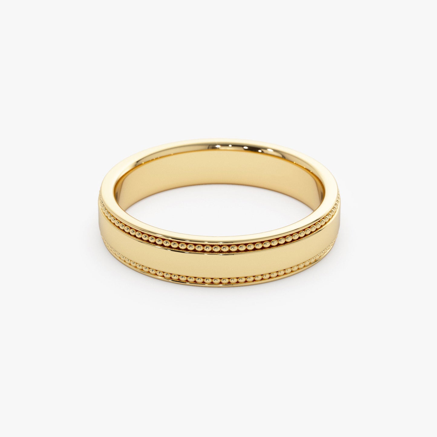 14k 4MM Flat Milgrain Edge Wedding Band - Geum Jewels