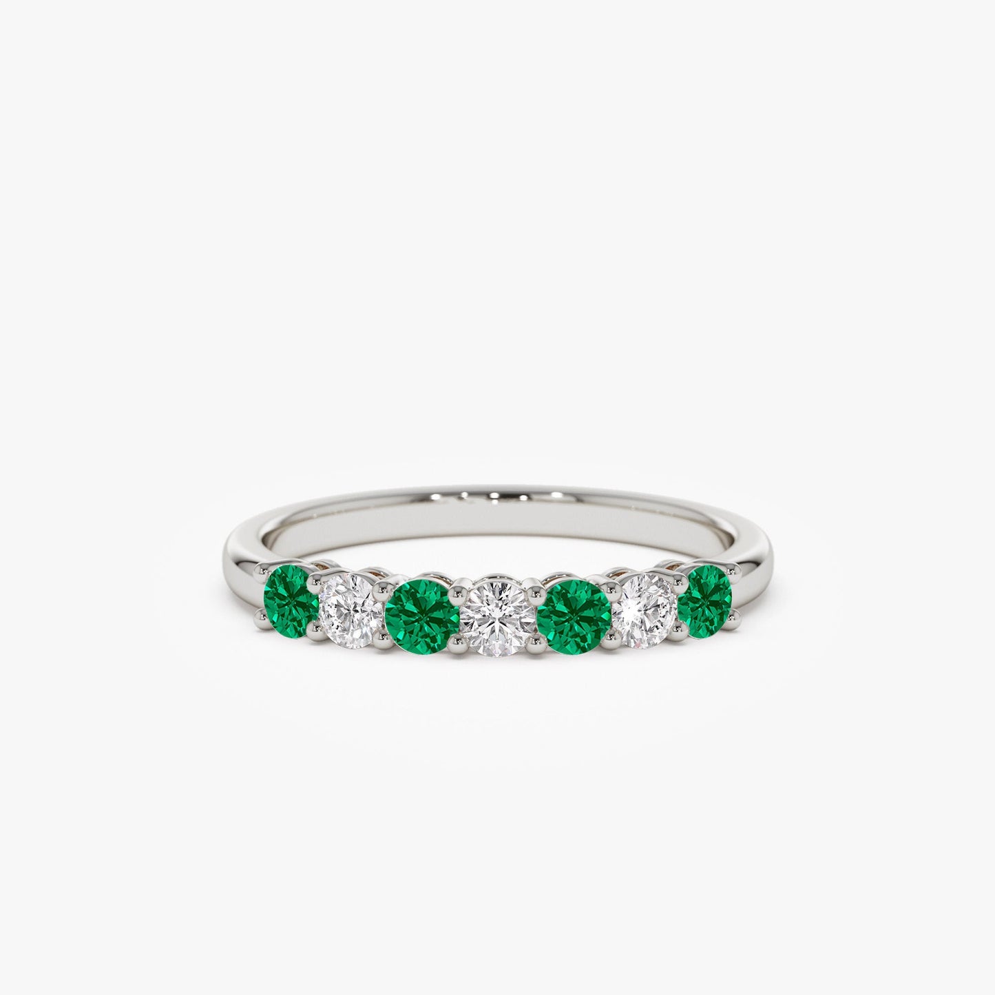 14k 7 Stone Basket Setting Diamond and Emerald Wedding Ring - Geum Jewels
