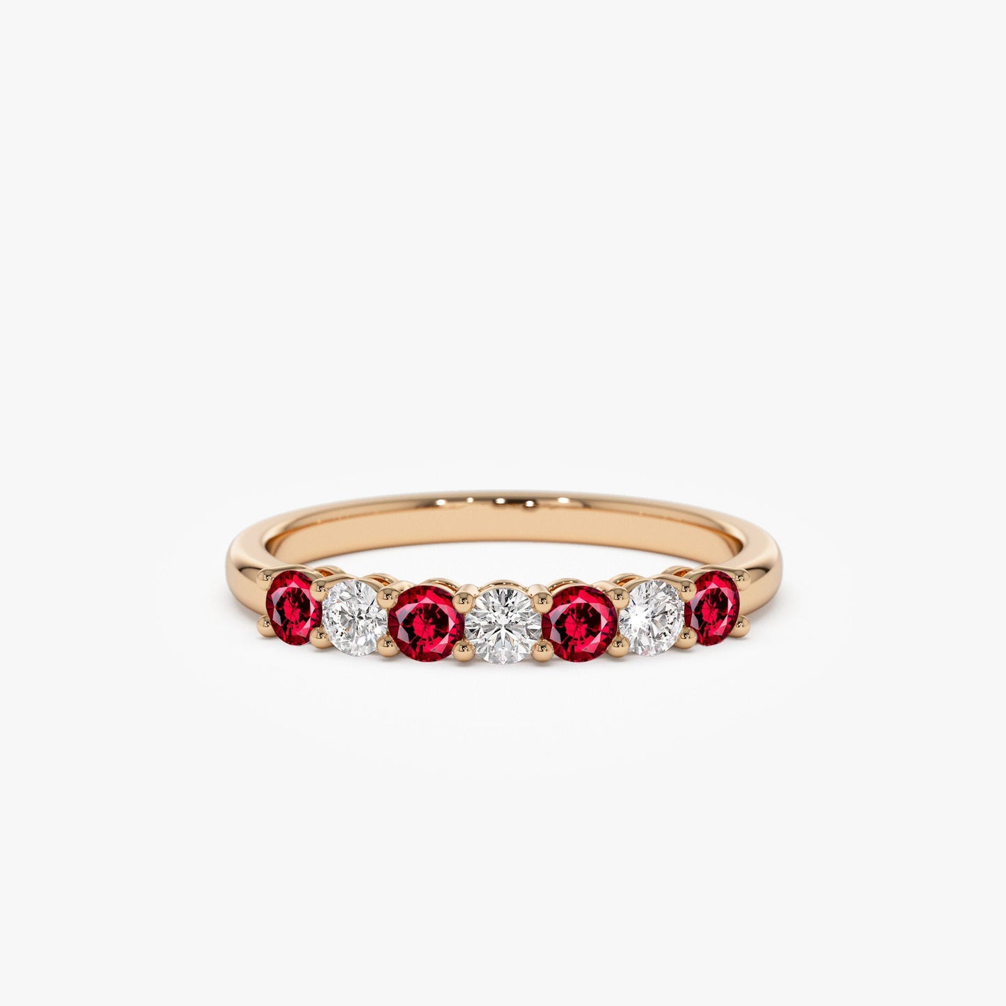 14k 7 Stone Basket Setting Diamond and Ruby Wedding Ring - Geum Jewels