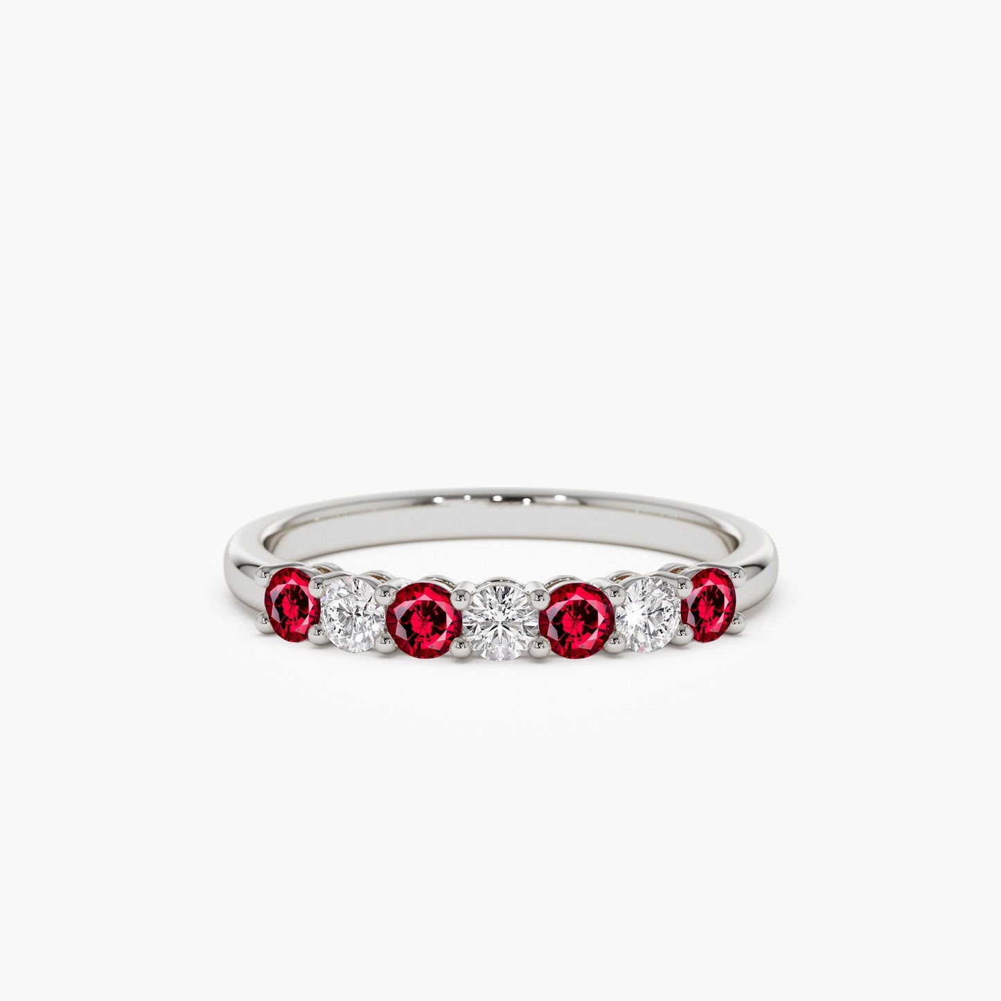 14k 7 Stone Basket Setting Diamond and Ruby Wedding Ring - Geum Jewels