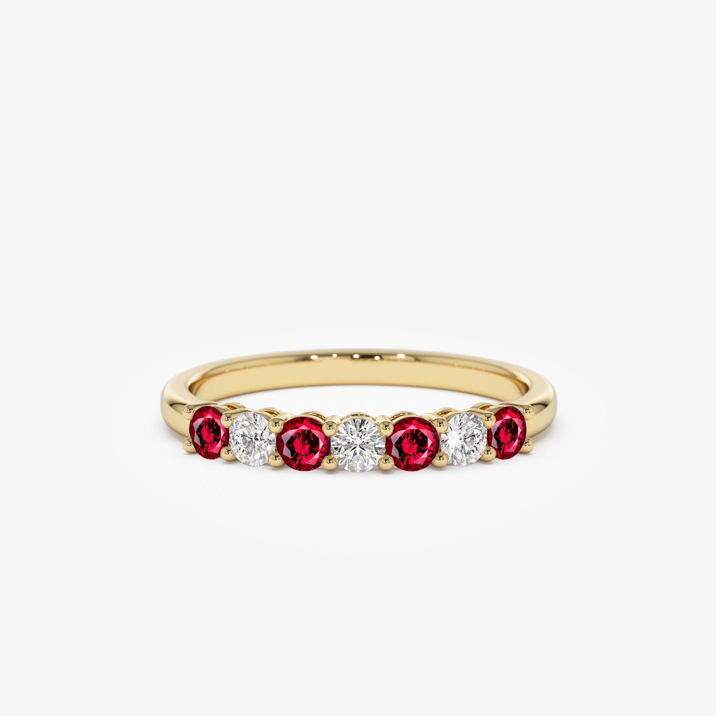 14k 7 Stone Basket Setting Diamond and Ruby Wedding Ring - Geum Jewels