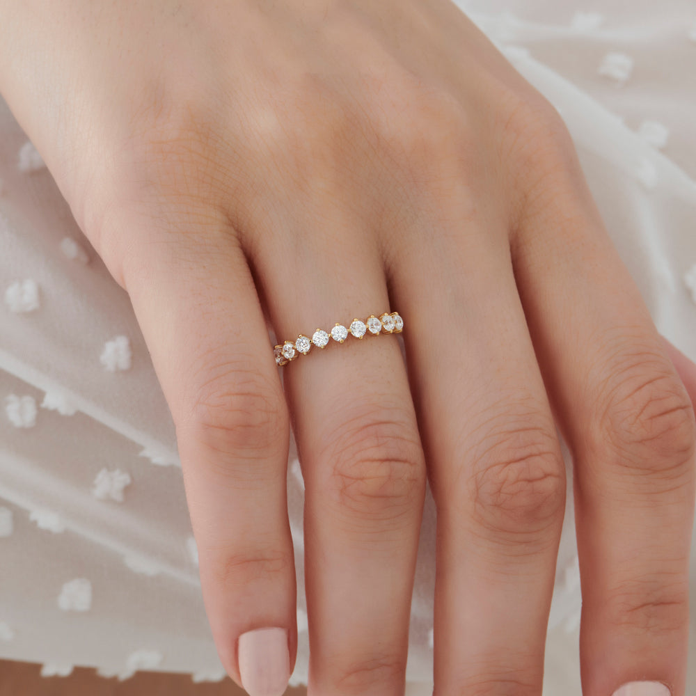 14k 9 Stone Prong Setting Women's Diamond Wedding Ring 0.55 ctw