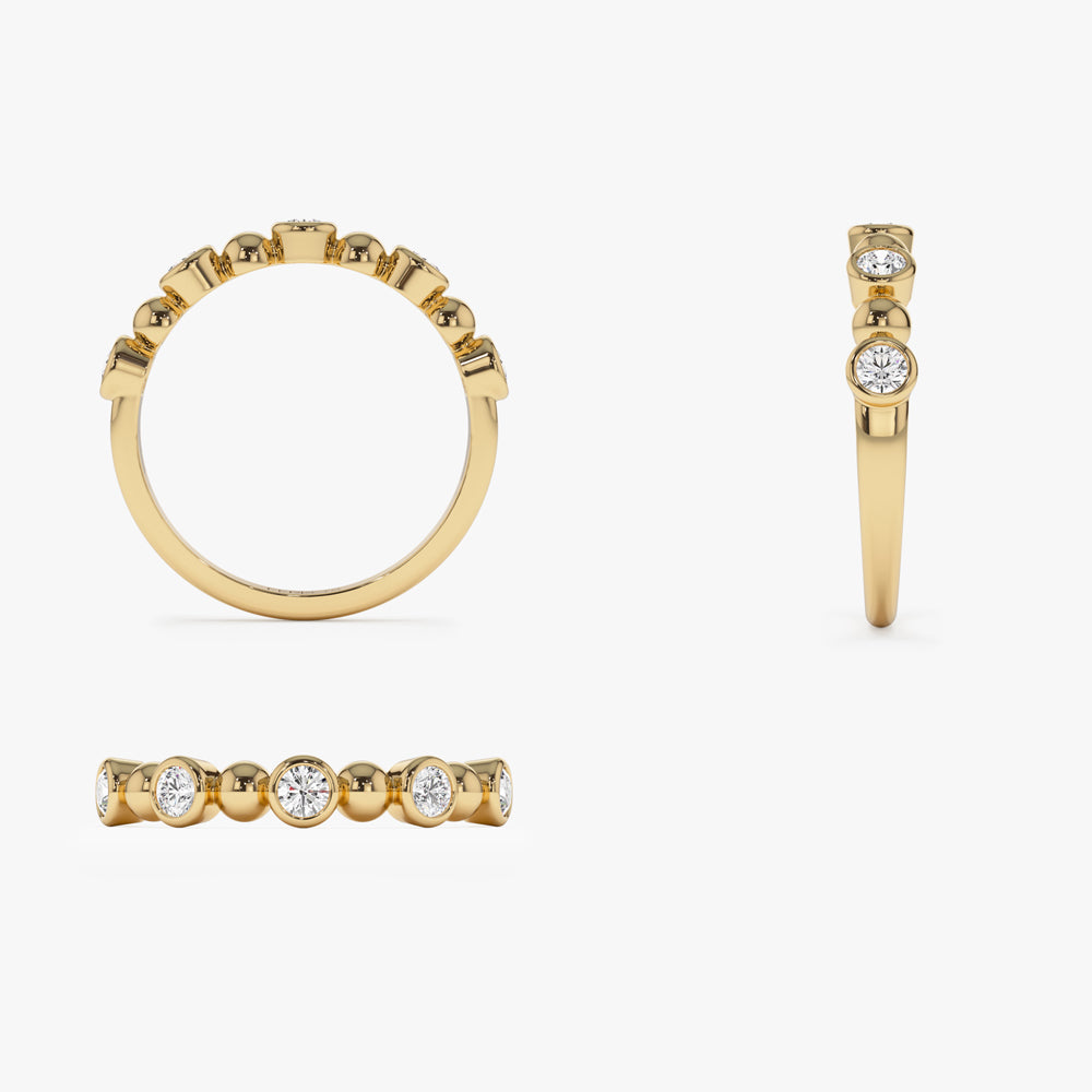 14k Alternating Beads & Bezel Setting Diamond Ring