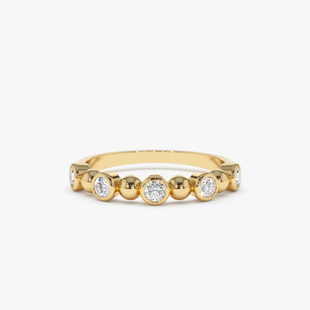 14k Alternating Beads & Bezel Setting Diamond Ring - Geum Jewels