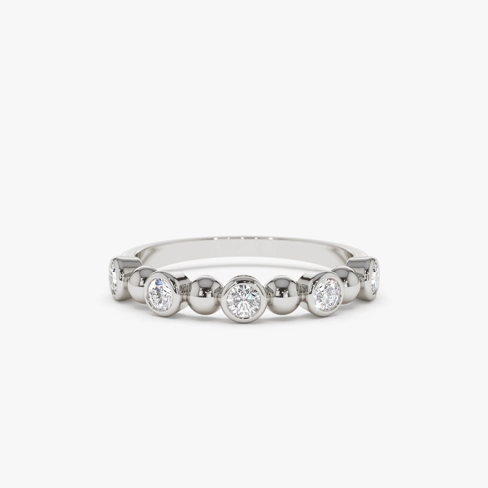 14k Alternating Beads & Bezel Setting Diamond Ring - Geum Jewels