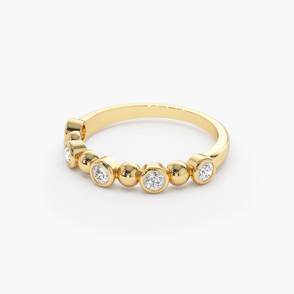 14k Alternating Beads & Bezel Setting Diamond Ring - Geum Jewels