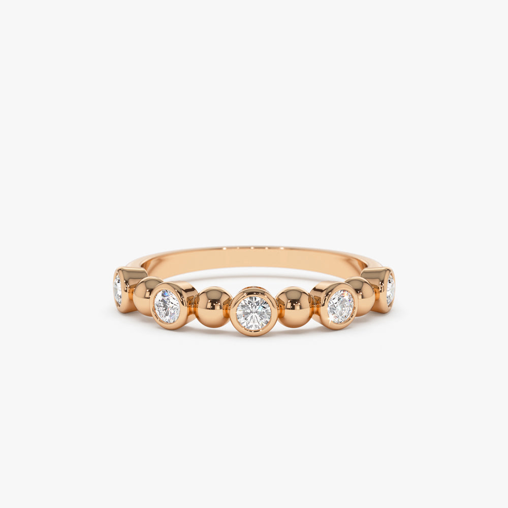 14k Alternating Beads & Bezel Setting Diamond Ring - Geum Jewels