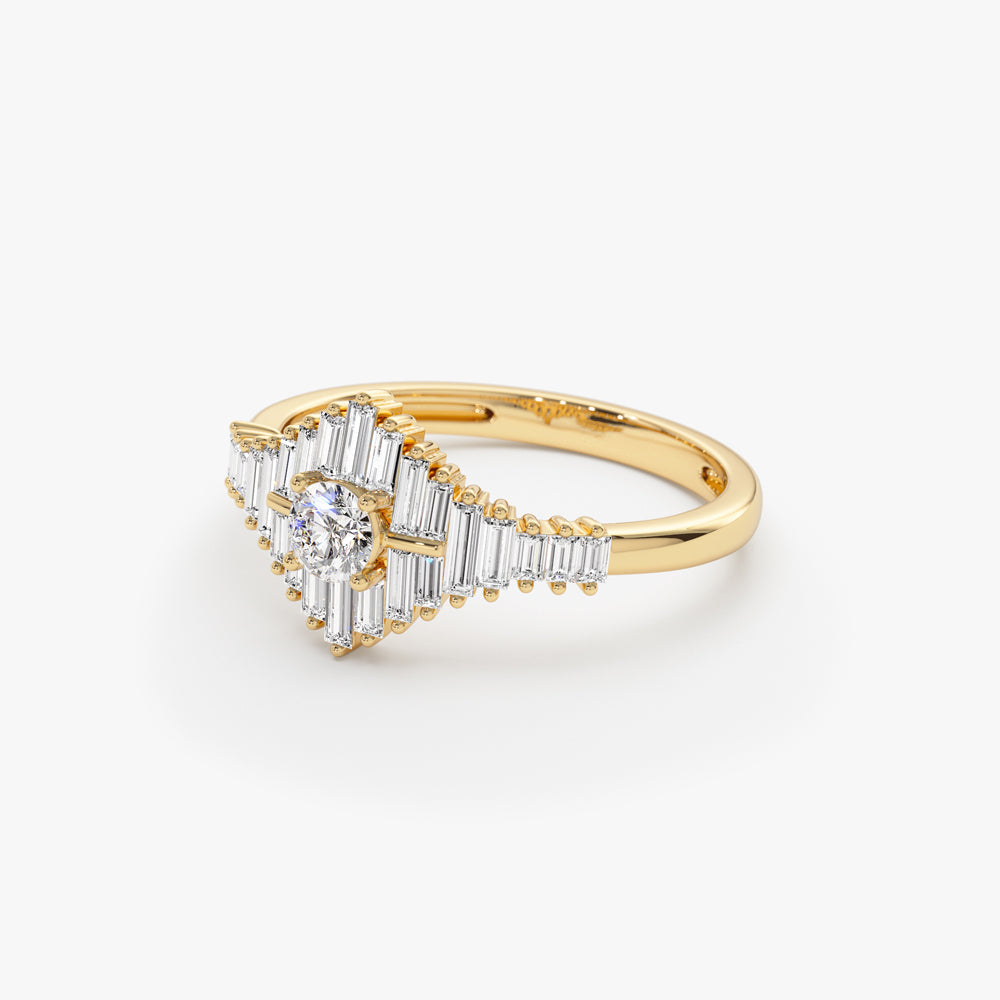14k Art Deco Inspired Baguette Diamond Ring - Geum Jewels