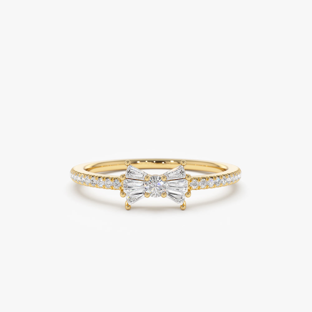14k Baguette and Round Diamond Bow Ring - Geum Jewels
