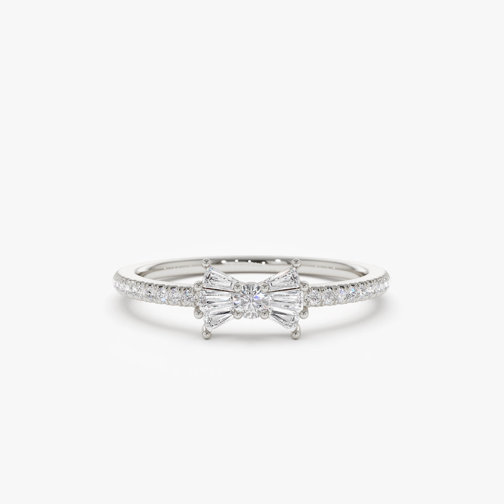 14k Baguette and Round Diamond Bow Ring - Geum Jewels