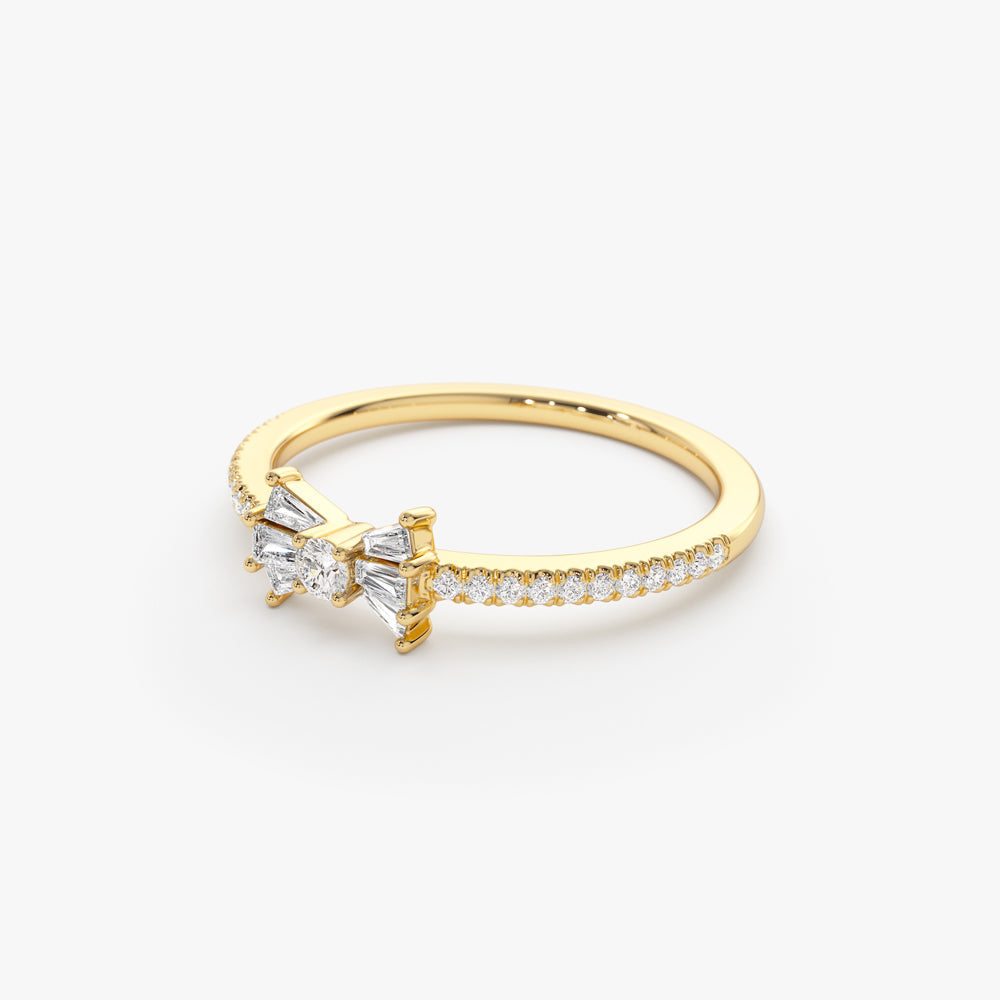 14k Baguette and Round Diamond Bow Ring - Geum Jewels