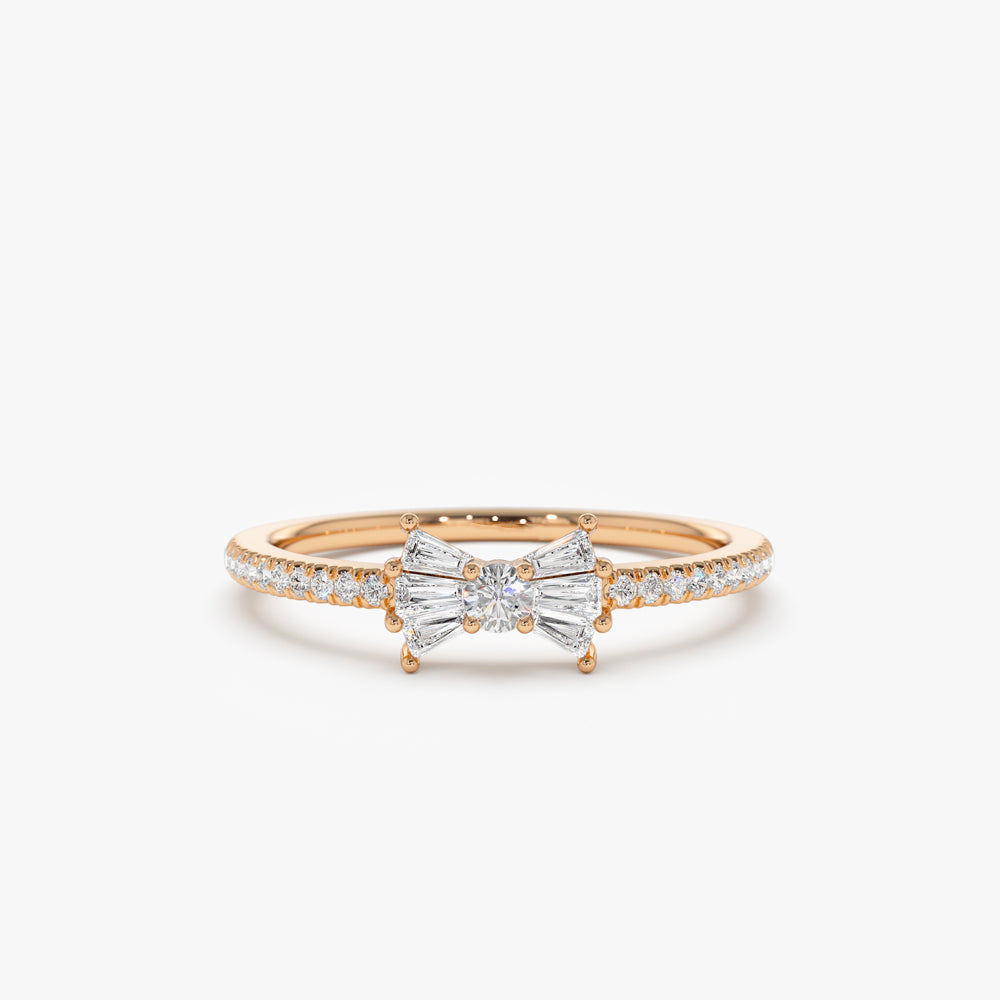14k Baguette and Round Diamond Bow Ring - Geum Jewels