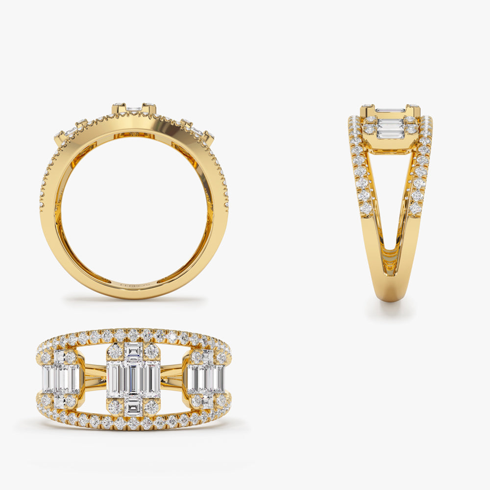 14k Baguette and Round Diamond Illusion Setting Cocktail Ring