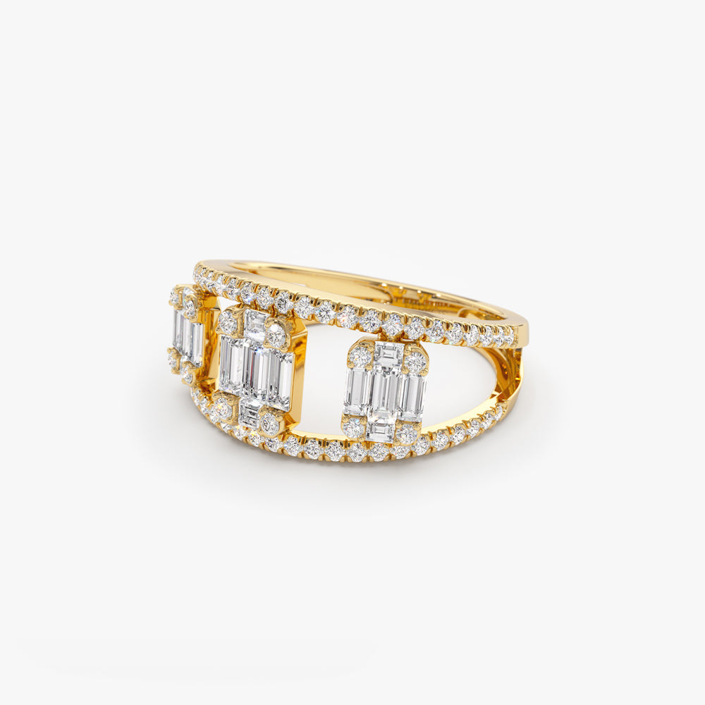 14k Baguette and Round Diamond Illusion Setting Cocktail Ring