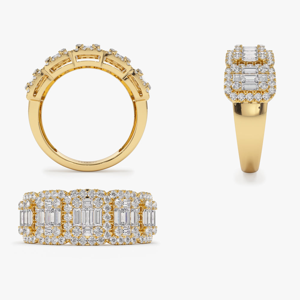14k Baguette and Round Halo Diamond Ring