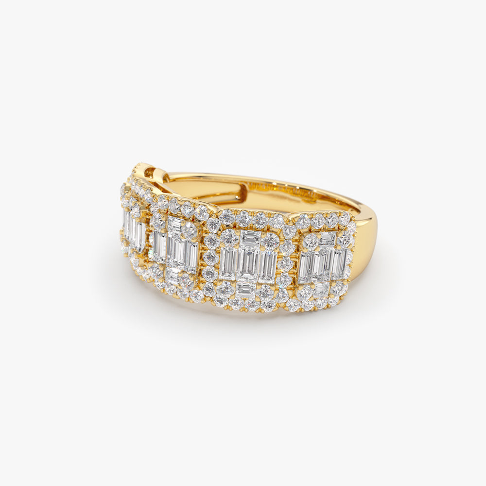 14k Baguette and Round Halo Diamond Ring - Geum Jewels