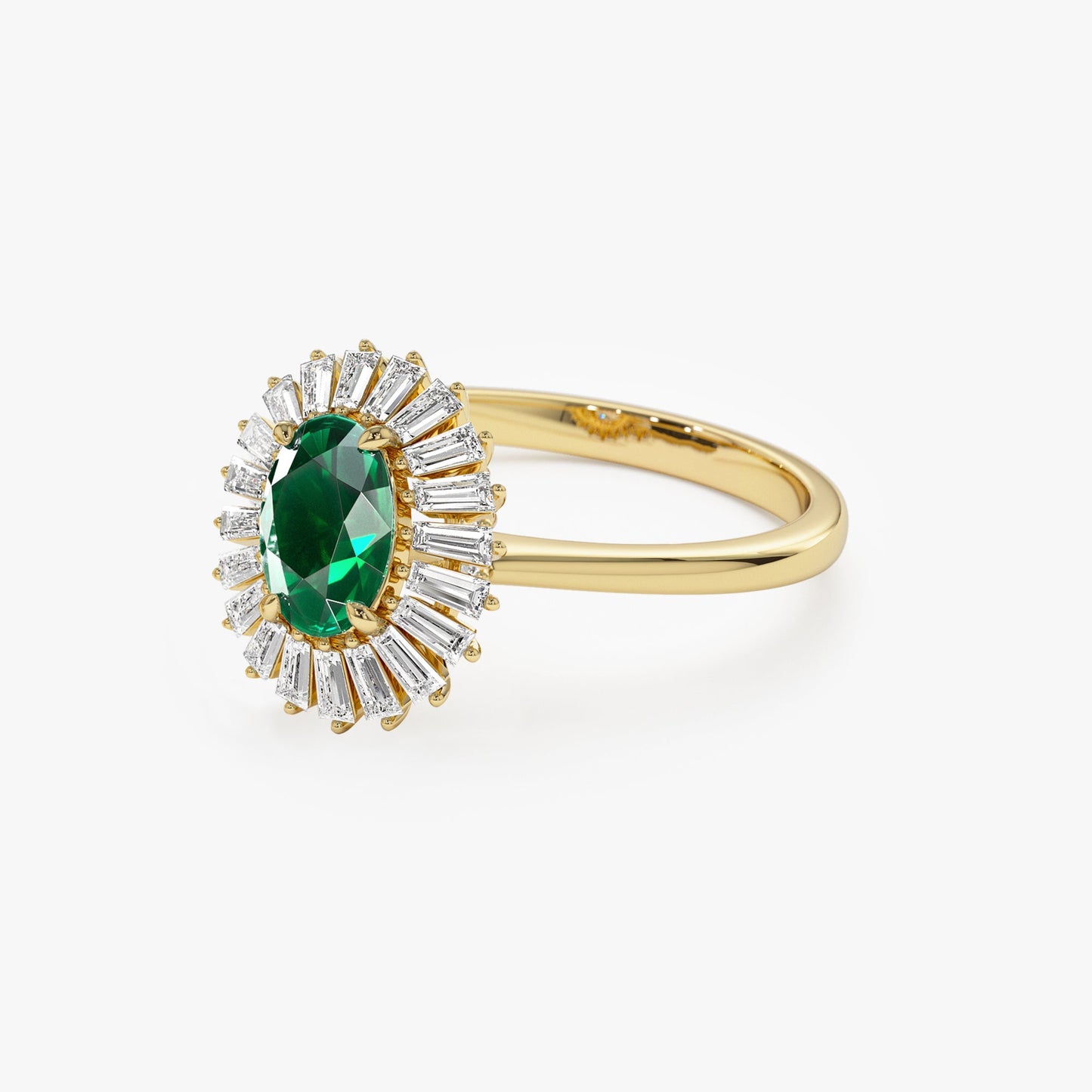 14k Baguette Diamond Ballerina Oval Emerald Ring - Geum Jewels