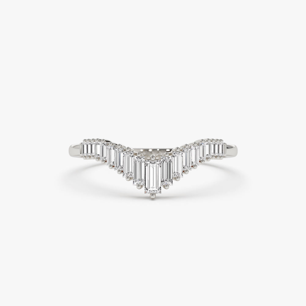 14K Baguette Diamond Curved Tiara Ring - Geum Jewels