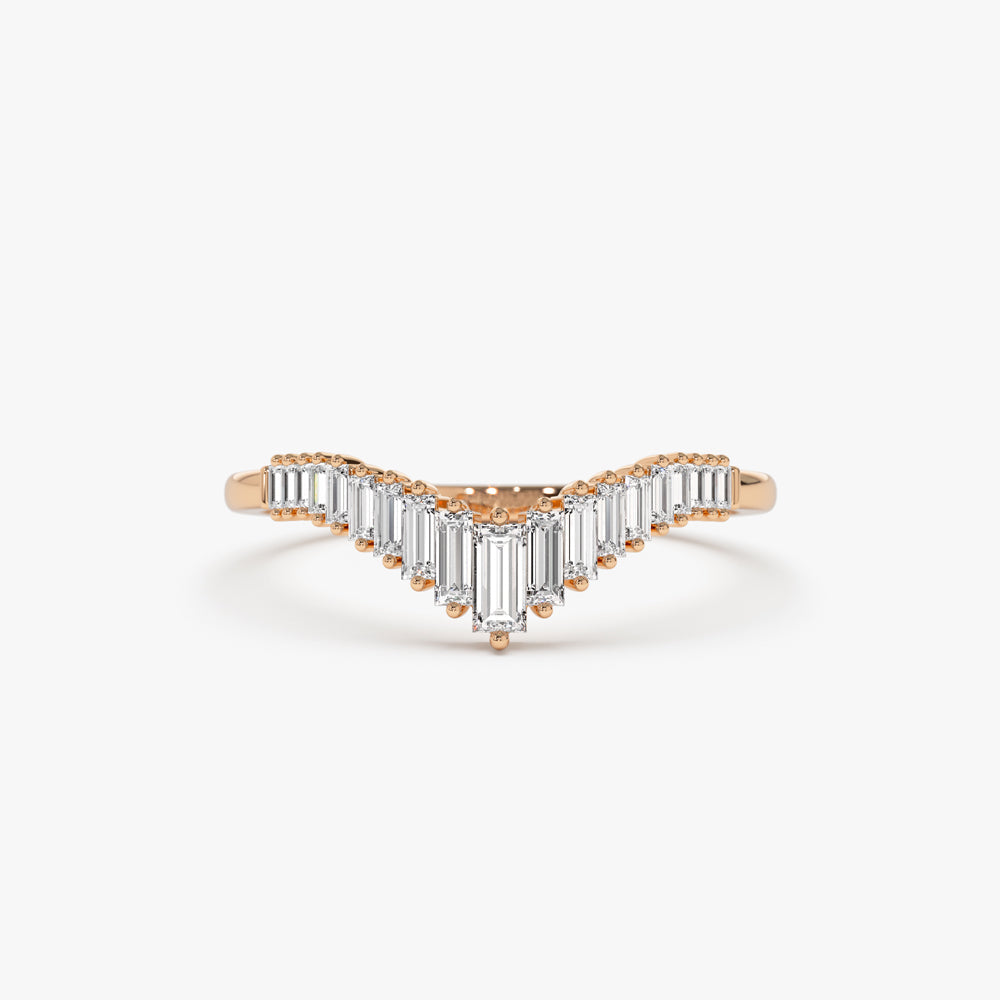 14K Baguette Diamond Curved Tiara Ring - Geum Jewels