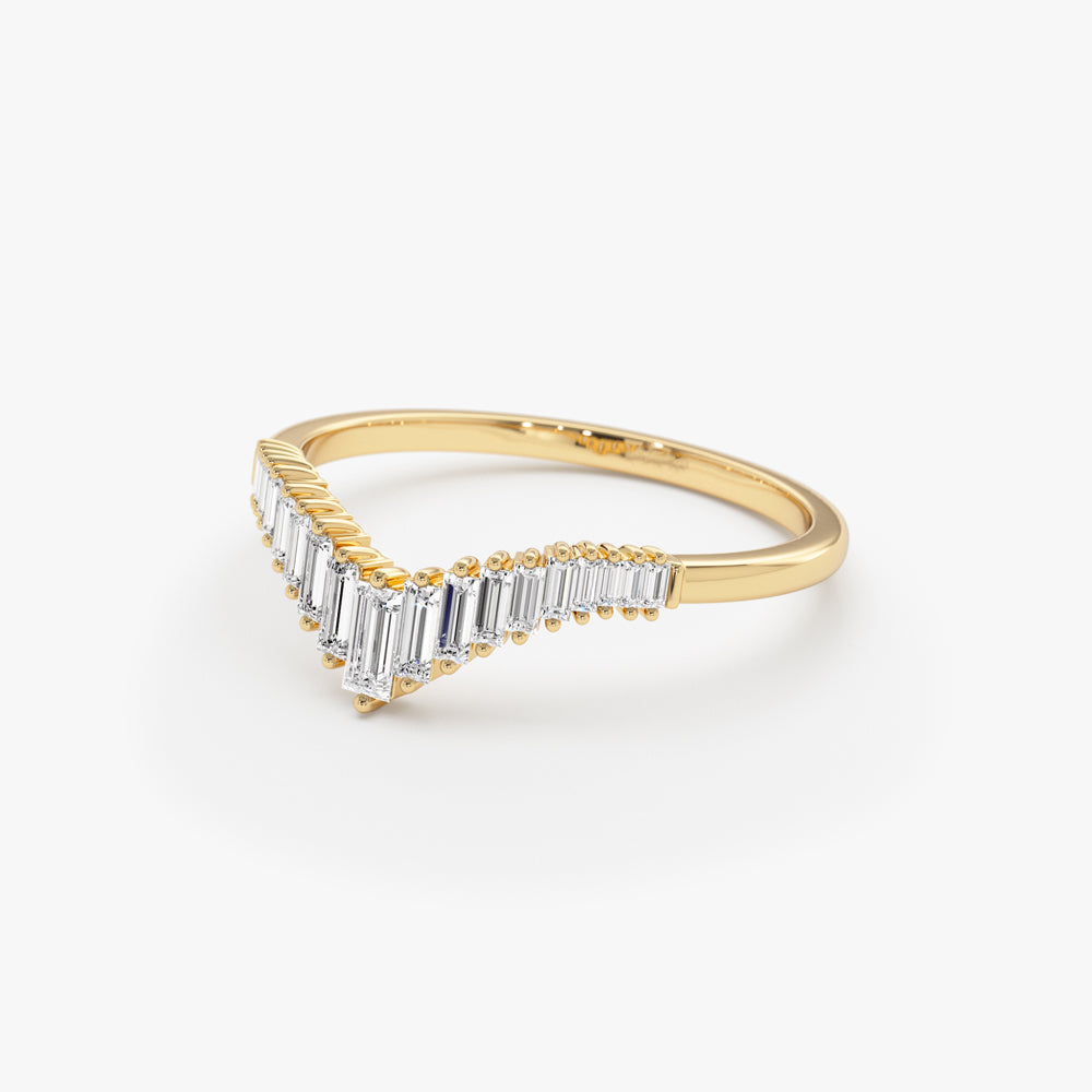 14K Baguette Diamond Curved Tiara Ring - Geum Jewels