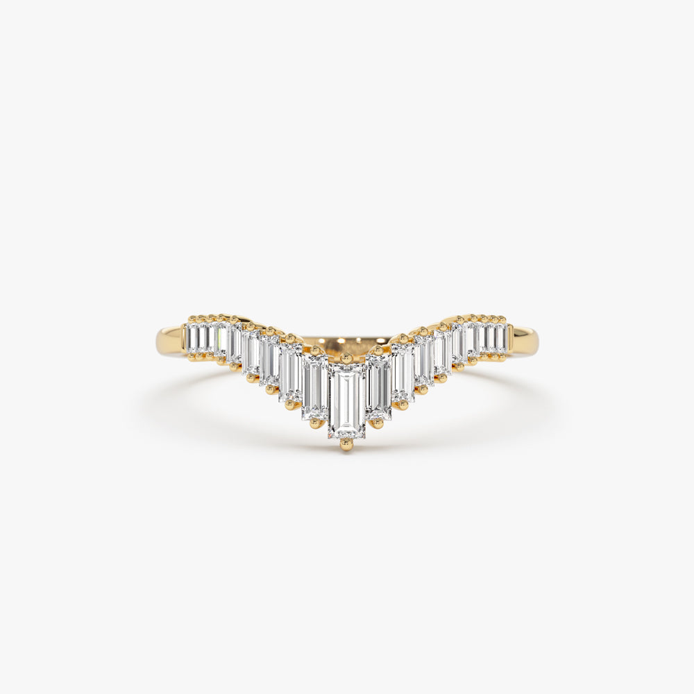 14K Baguette Diamond Curved Tiara Ring - Geum Jewels