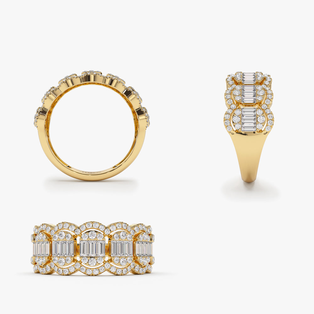 14k Baguette Diamond Ring in Halo Setting