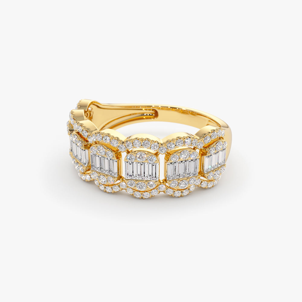 14k Baguette Diamond Ring in Halo Setting - Geum Jewels