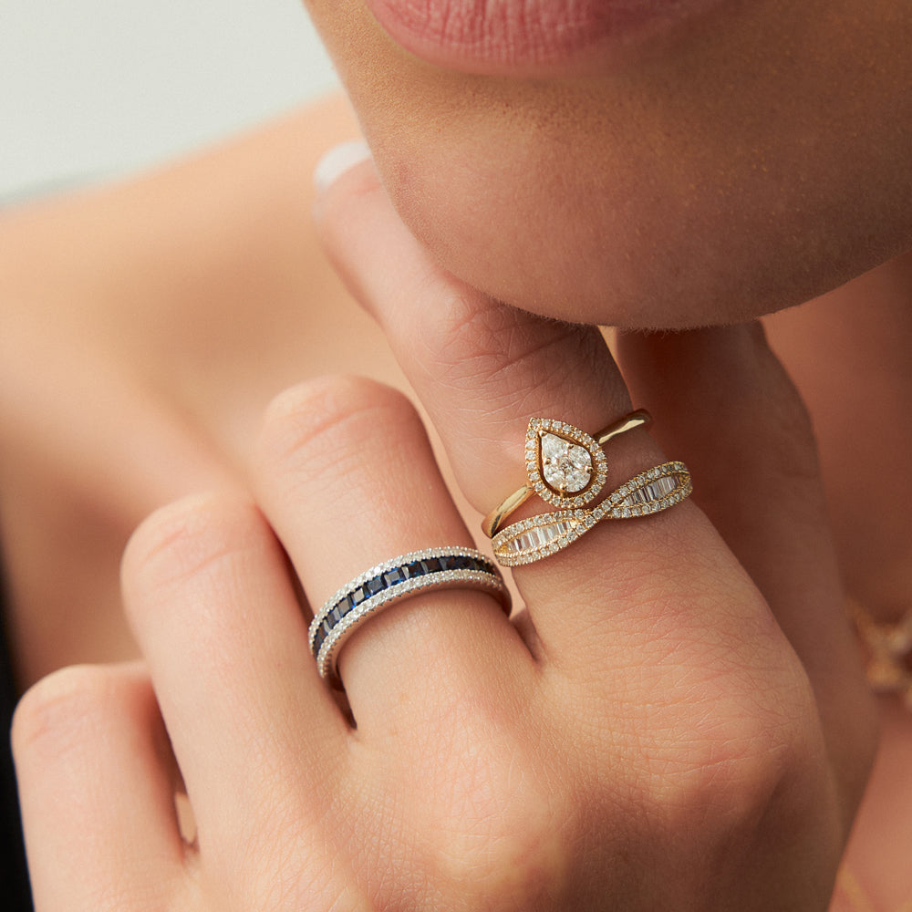 14k Baguette & Round Diamond Nesting Ring