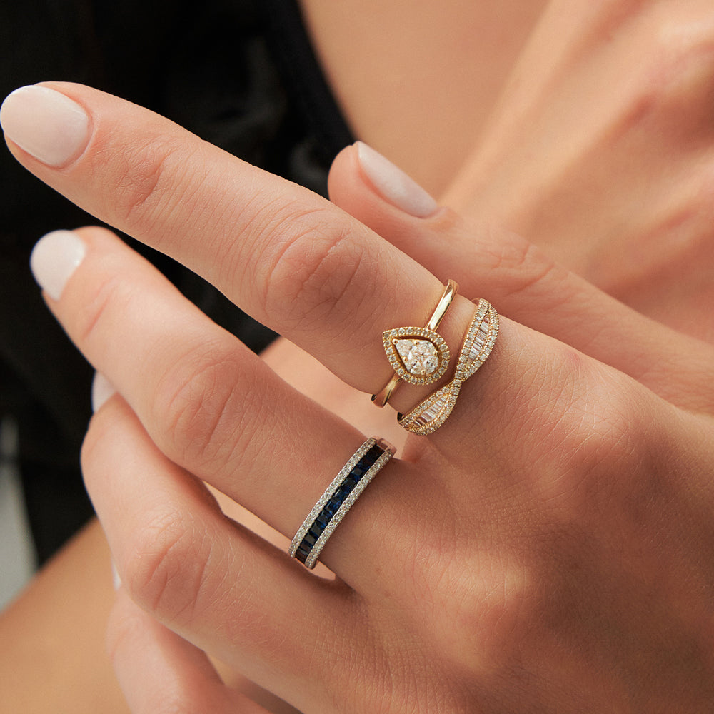 14k Baguette & Round Diamond Nesting Ring
