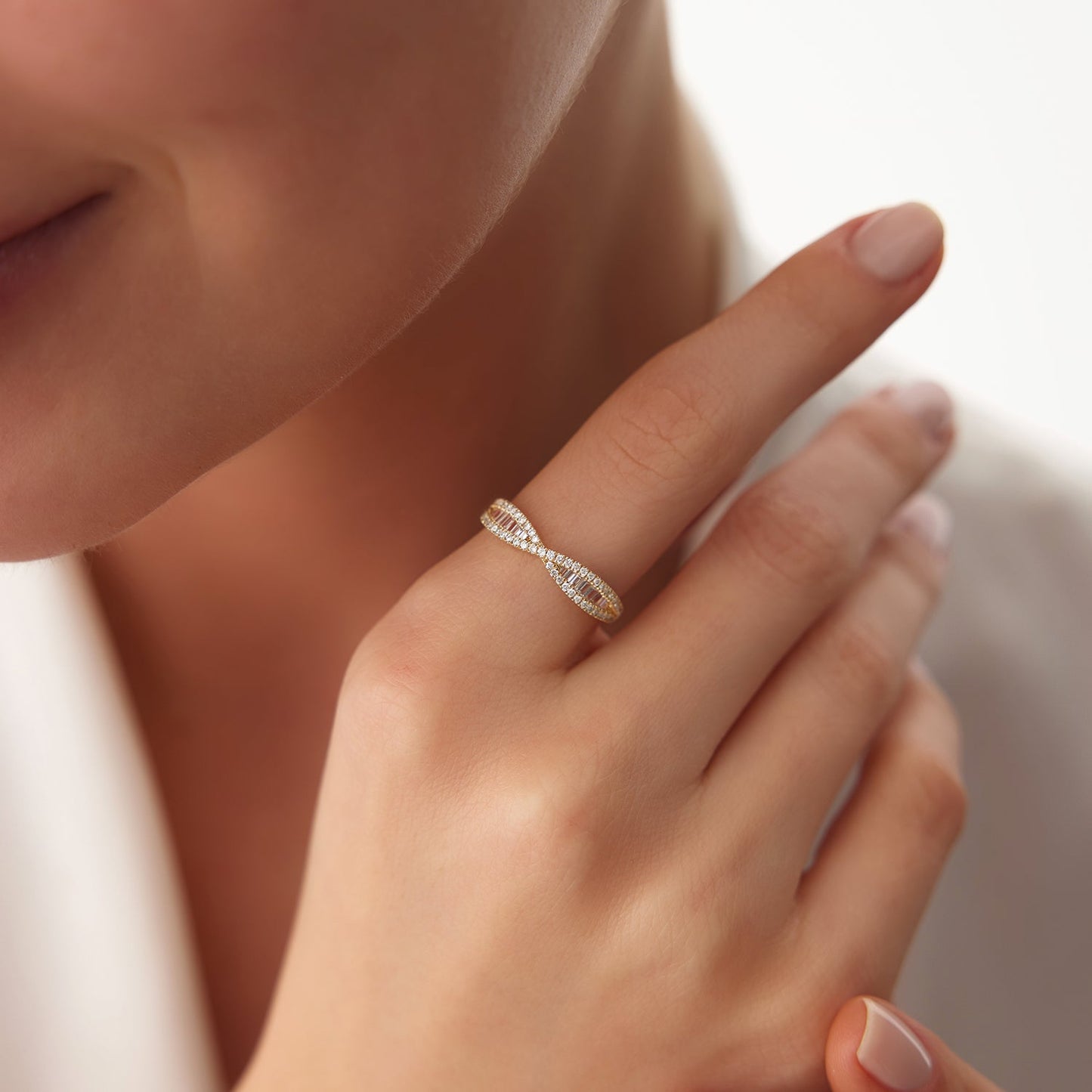 14k Baguette & Round Diamond Nesting Ring