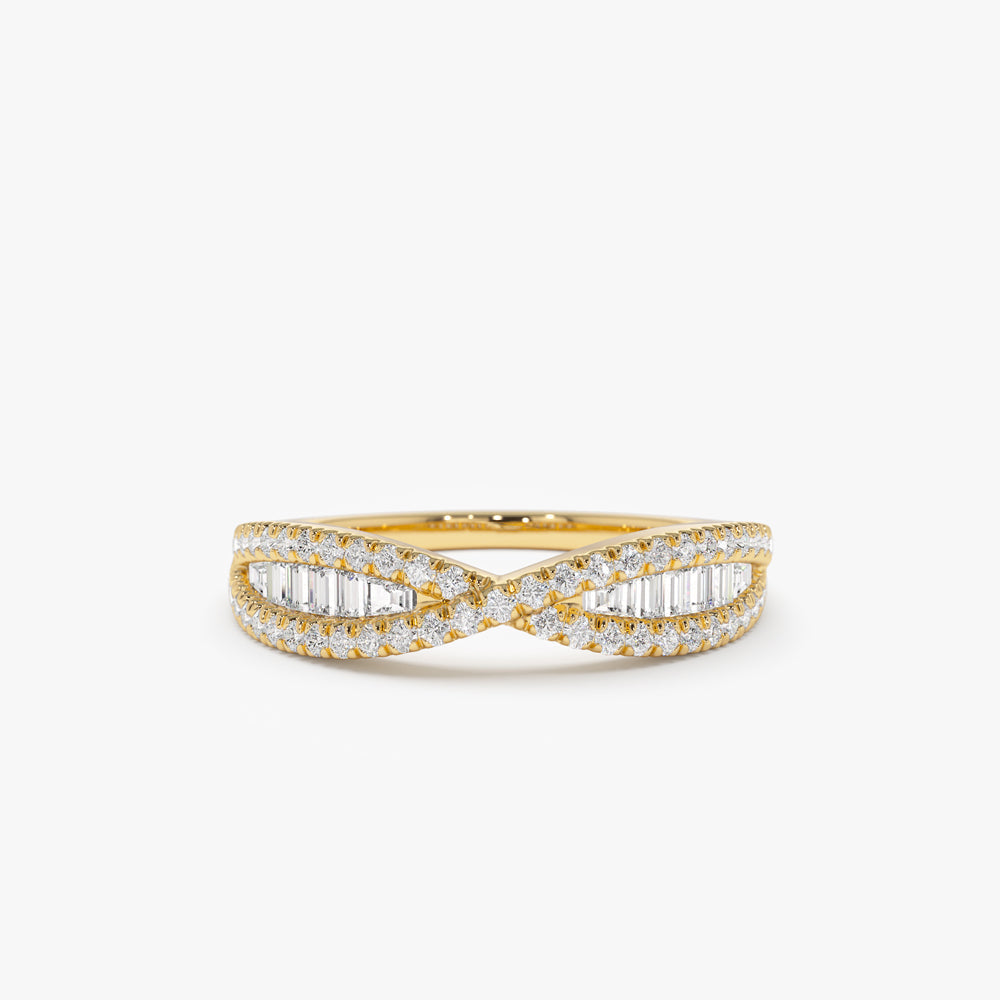 14k Baguette & Round Diamond Nesting Ring - Geum Jewels