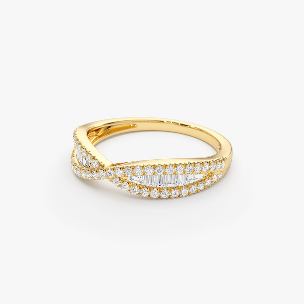14k Baguette & Round Diamond Nesting Ring - Geum Jewels
