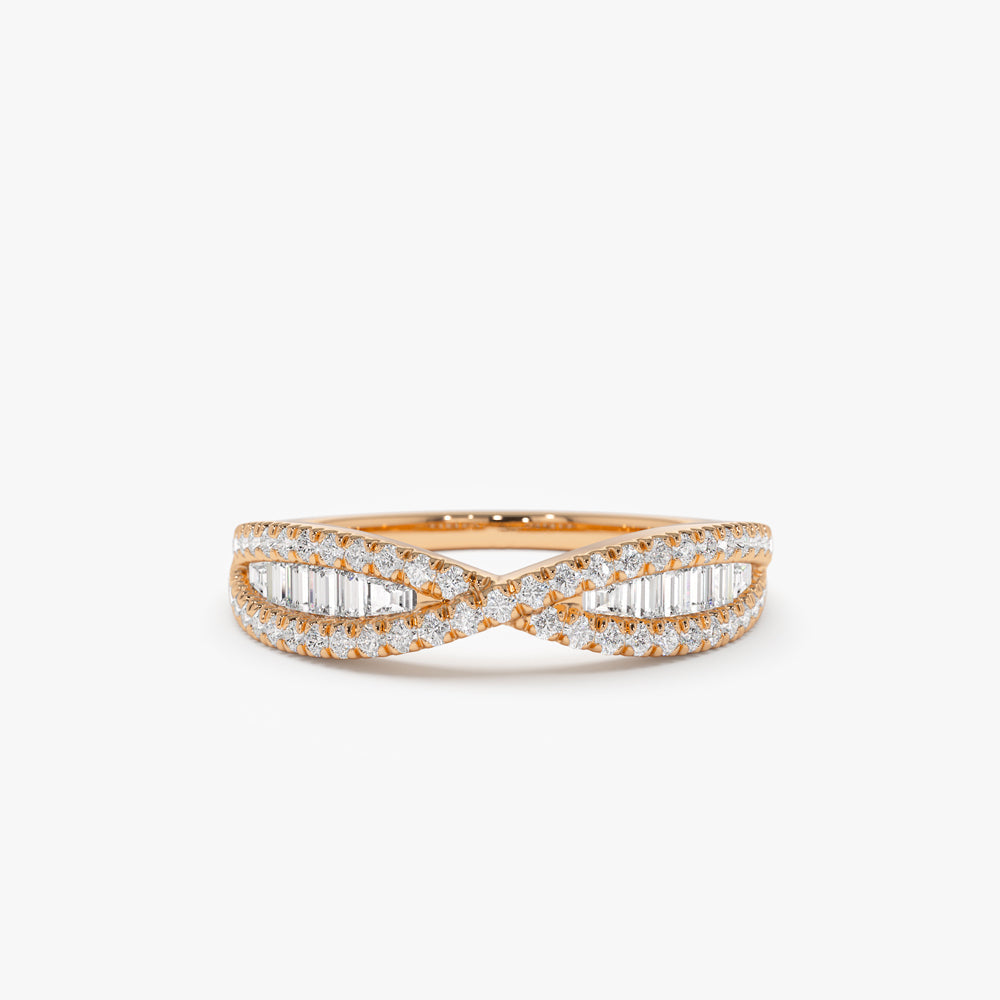 14k Baguette & Round Diamond Nesting Ring - Geum Jewels