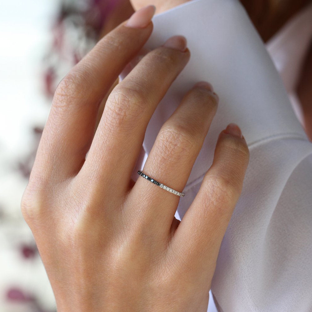 14k Black & White Diamond Micro Pave Eternity Band