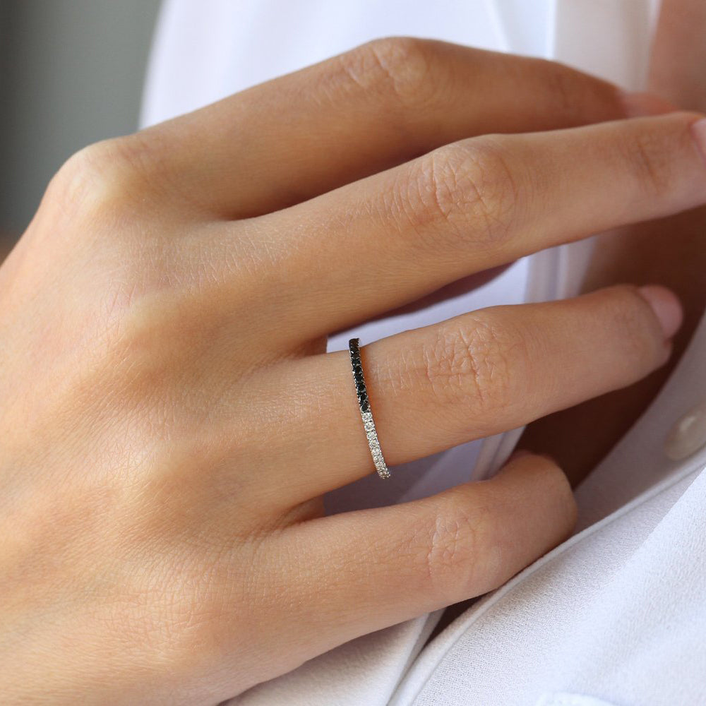 14k Black & White Diamond Micro Pave Eternity Band
