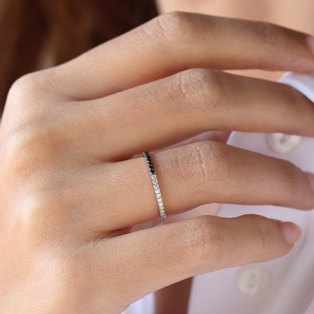14k Black & White Diamond Micro Pave Eternity Band