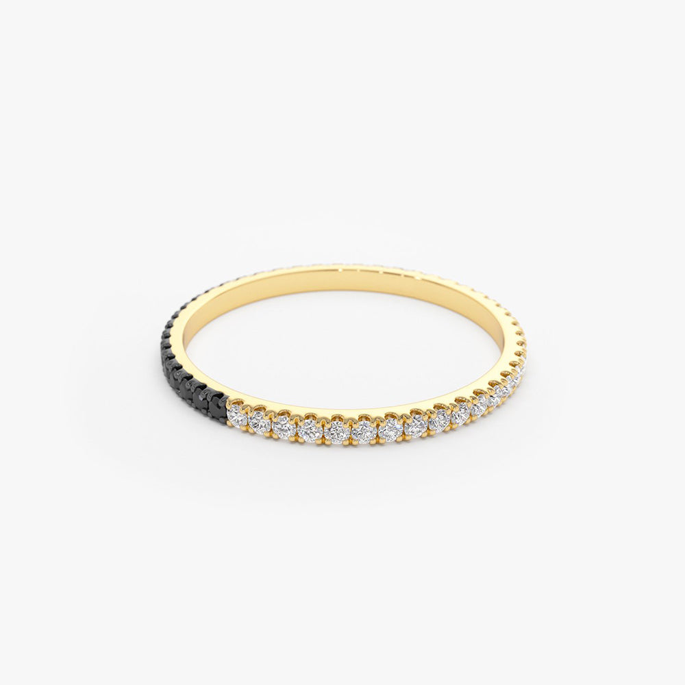 14k Black & White Diamond Micro Pave Eternity Band - Geum Jewels