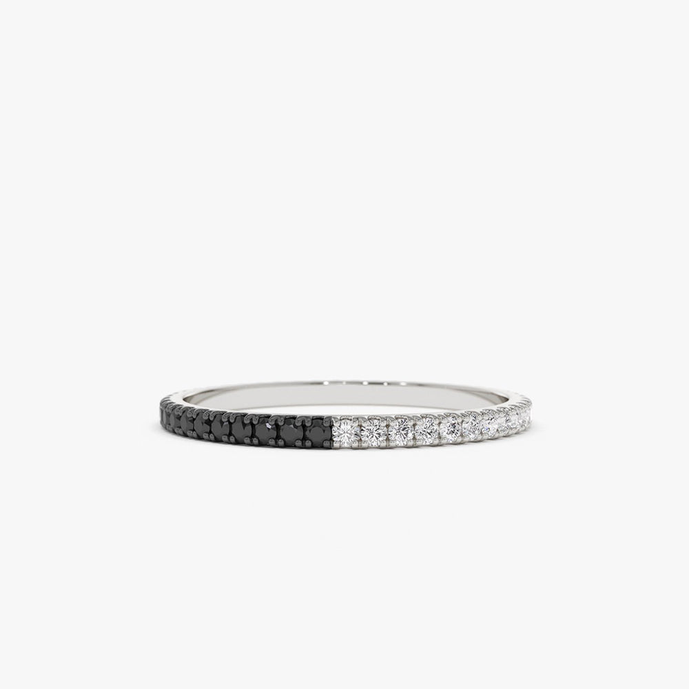 14k Black & White Diamond Micro Pave Eternity Band - Geum Jewels