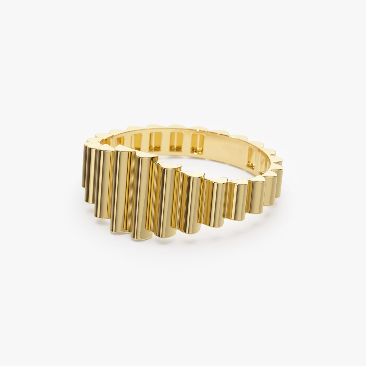 14K Bold Fluted Graduating Gold Ring - Geum Jewels