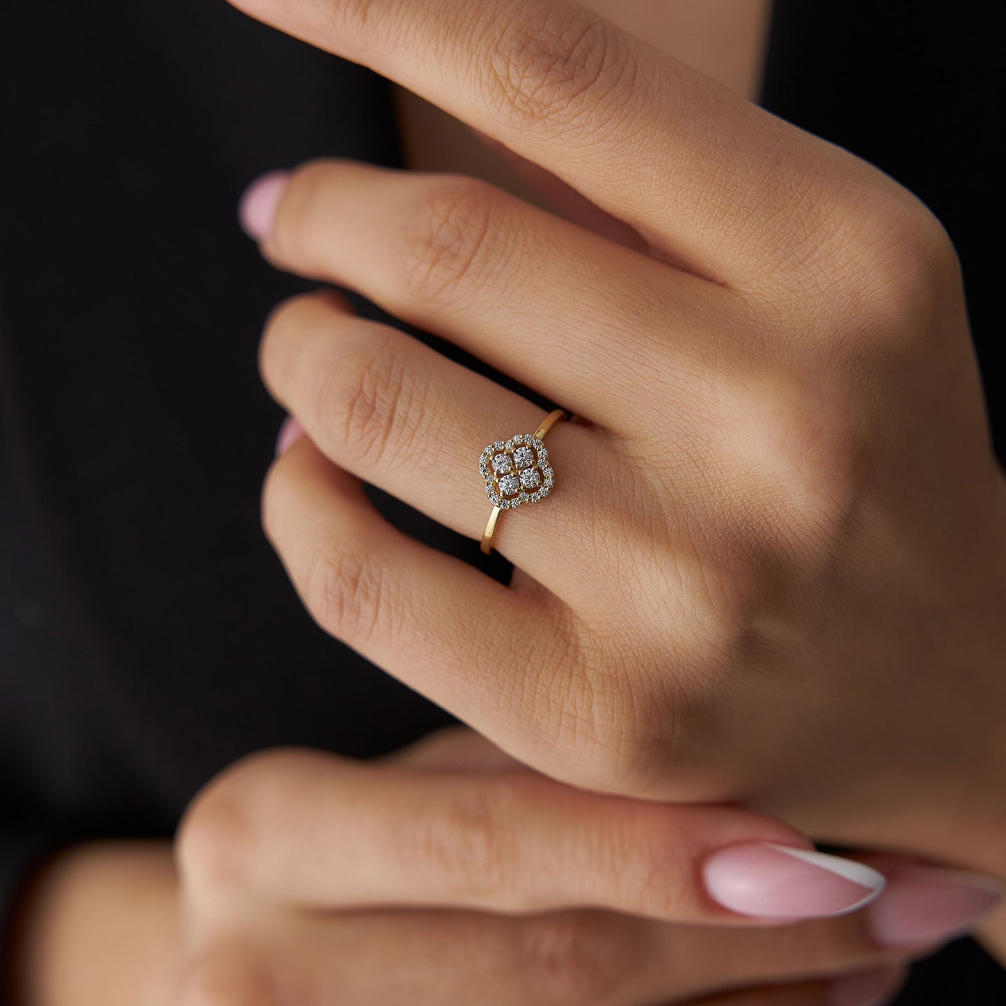 14k Clover Diamond Cluster Ring