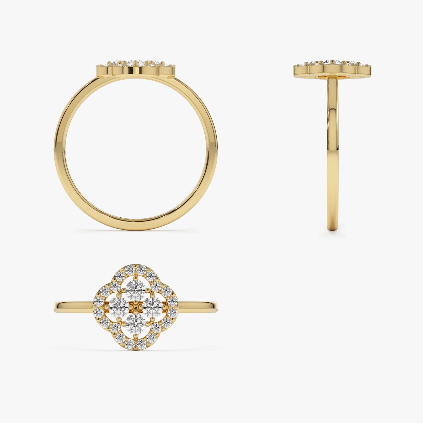 14k Clover Diamond Cluster Ring